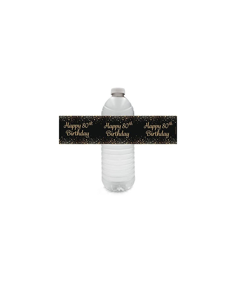 Black and Gold 80th Birthday Party Water Bottle Labels - 24 Stickers - CE17YC5C2OK $7.72 Favors