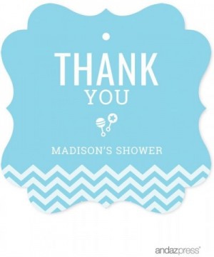 Baby Blue Chevron Boy Baby Shower Collection- Personalized Fancy Frame Gift Tag- Thank You- Madison's Shower- Your Text Here-...
