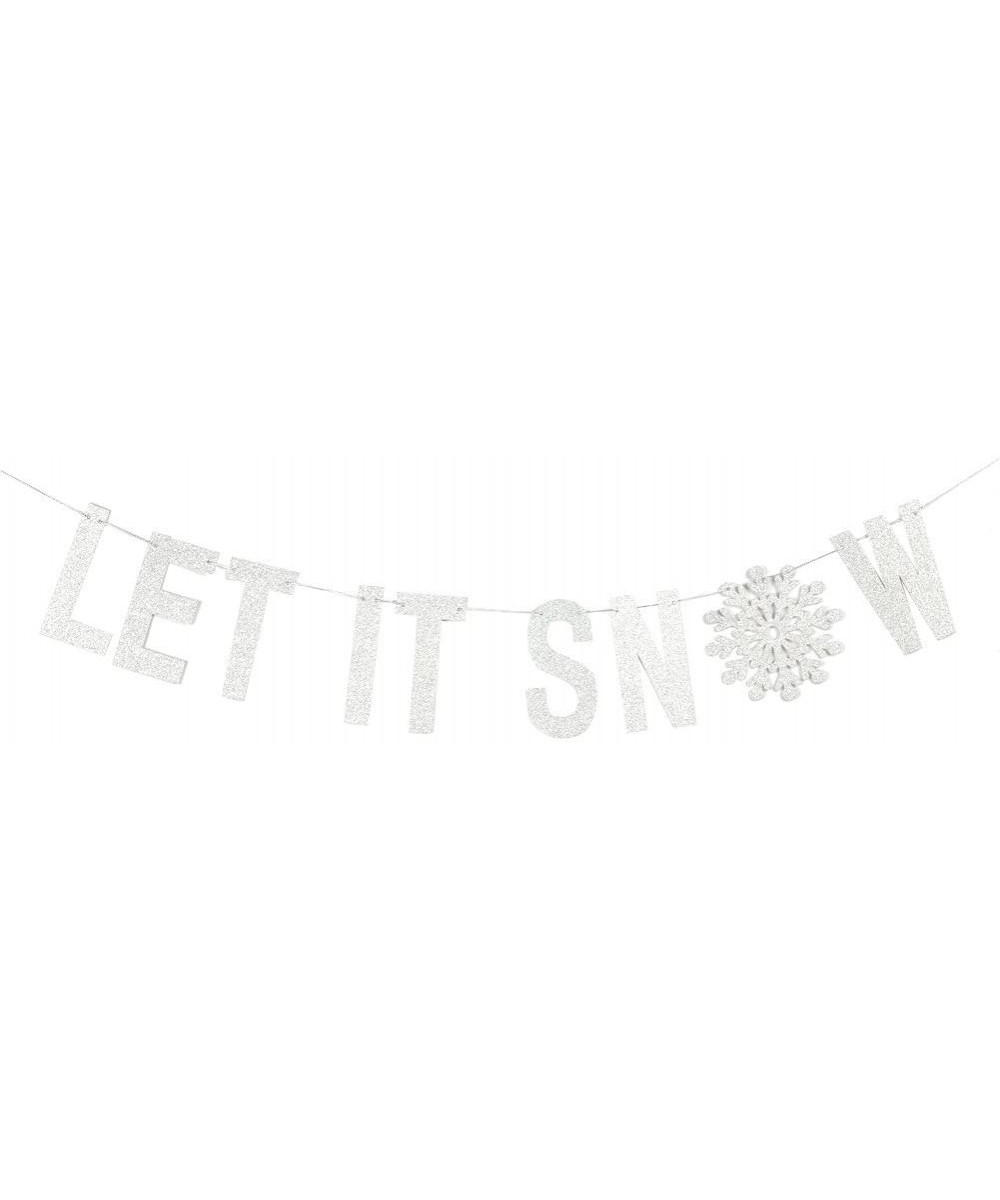 Silver Glitter Let It Snow Garland Winter Banner with Snowflakes Holiday Wall Decoration Christmas Frozen Party Supplies SUNB...