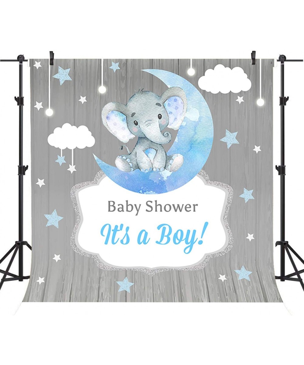 BackdropsOnline 6x6ft Elephant Baby Shower Backdrop White Clouds Watercolor Blue Moon Stars Peanut Gender Reveal Party Banner...