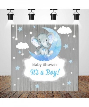 BackdropsOnline 6x6ft Elephant Baby Shower Backdrop White Clouds Watercolor Blue Moon Stars Peanut Gender Reveal Party Banner...
