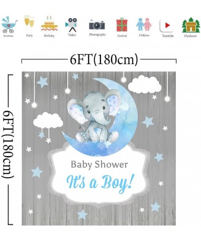 BackdropsOnline 6x6ft Elephant Baby Shower Backdrop White Clouds Watercolor Blue Moon Stars Peanut Gender Reveal Party Banner...