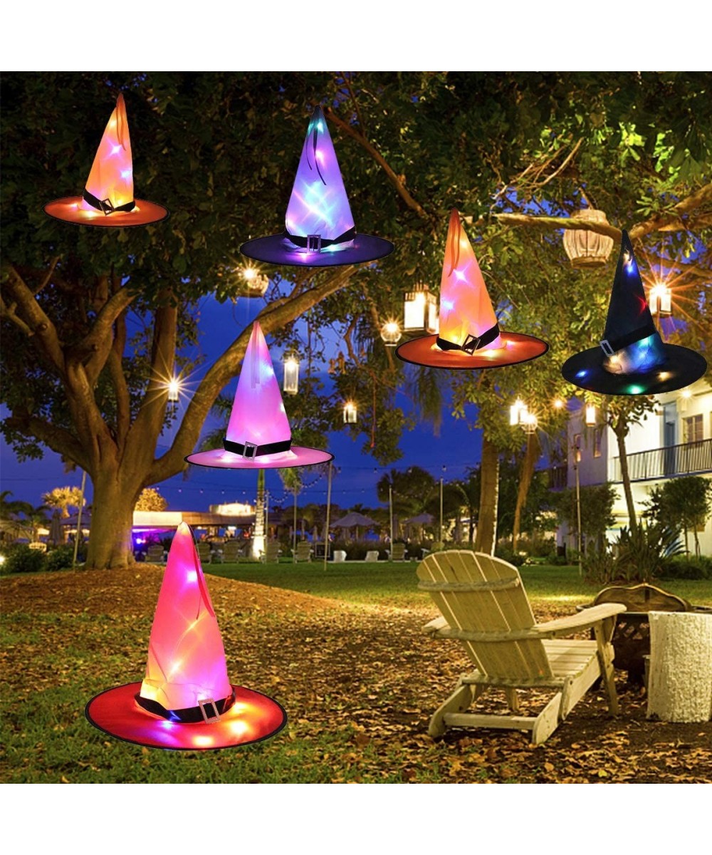 Halloween Decorations Witch Hat- Outdoor 6 Pcs Witches Hat- Hanging Lighted Glowing Witch Hat Decorations- Halloween Witchs H...