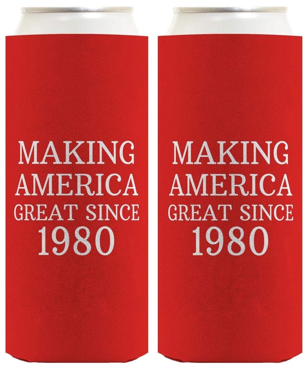 Fortieth Birthday Gifts Making America Great Since 1980 2-Pack Ultra Slim Can Coolies Red - Red Slim - CT196GQWKZR $11.37 Favors