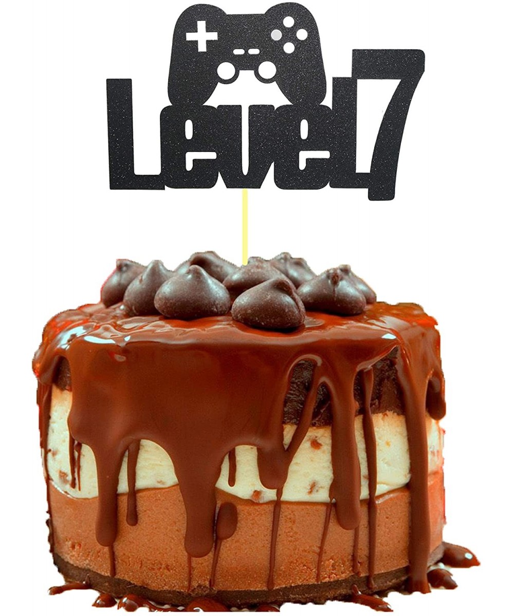 Video Game Level Up 7th Birthday Cake Topper- Glittery Happy 7th Birthday Video Gaming Cake Toppers for 7 Year Old Boy and Ki...