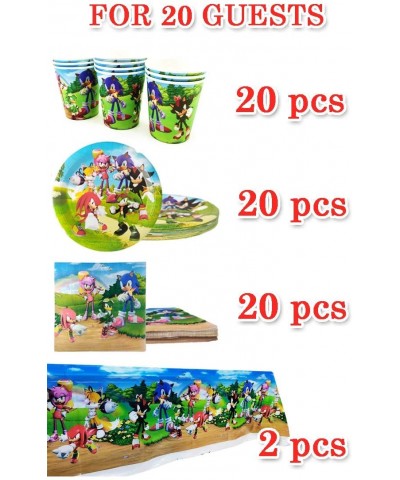 Sonic Party 62 pcs- 20 Plates + 20 Napkins + 2 Tablecloth + 20 cups- Birthday Party Supplies - CH19DM4AIQM $14.41 Party Packs