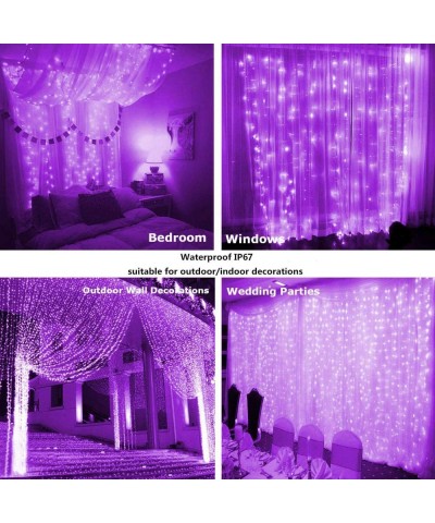 Halloween 300LED Curtain String Lights Purple Window Lights Remote Timer for Wall Backdrop Wedding Party Bedroom Garden Outdo...