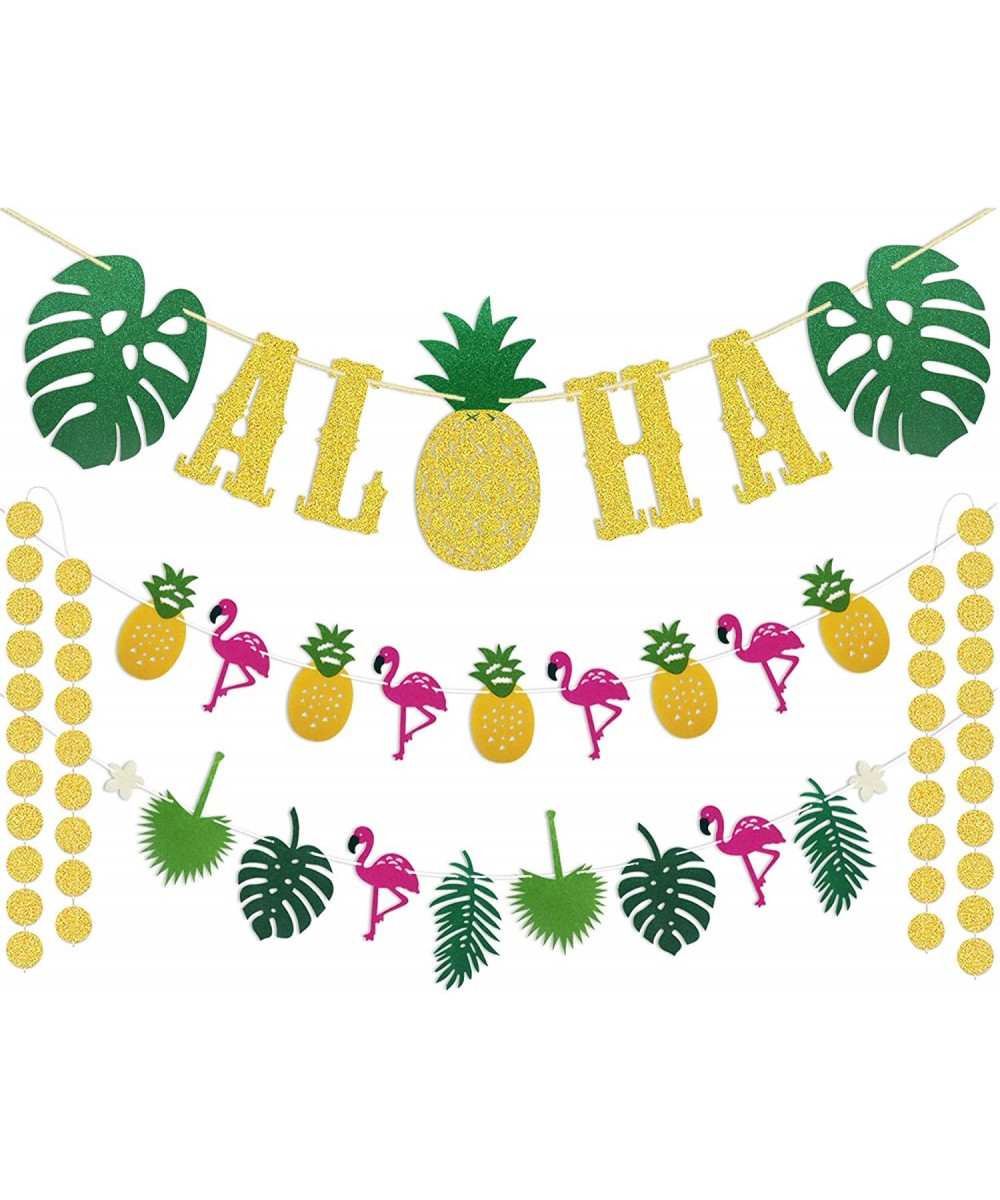 Hawaiian Aloha Party Decorations - Large Gold Glittery Aloha Banner and Flamingle Pineapple Garland For Luau Party Supplies -...
