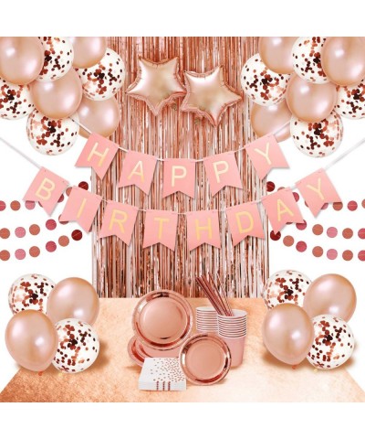 Rose Gold Birthday Party Supplies Decorations Pink Gold Party Supplies shiny rose gold plates and napkins cups straws balloon...