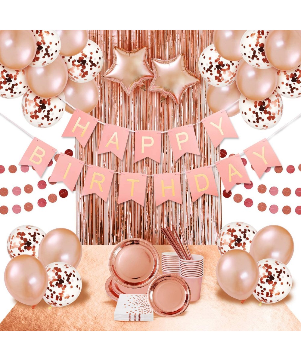 Rose Gold Birthday Party Supplies Decorations Pink Gold Party Supplies shiny rose gold plates and napkins cups straws balloon...
