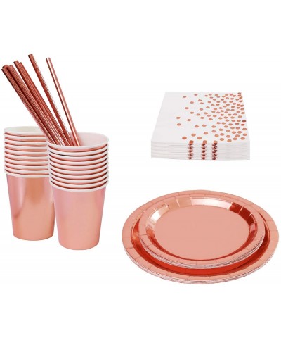 Rose Gold Birthday Party Supplies Decorations Pink Gold Party Supplies shiny rose gold plates and napkins cups straws balloon...