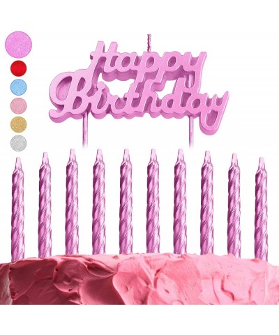 Pink Birthday Cake Candles Set - 10-Pack Spiral Candles and Happy Birthday Candles Cake Topper - Elegant Bday Candles and Let...