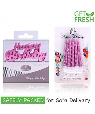 Pink Birthday Cake Candles Set - 10-Pack Spiral Candles and Happy Birthday Candles Cake Topper - Elegant Bday Candles and Let...