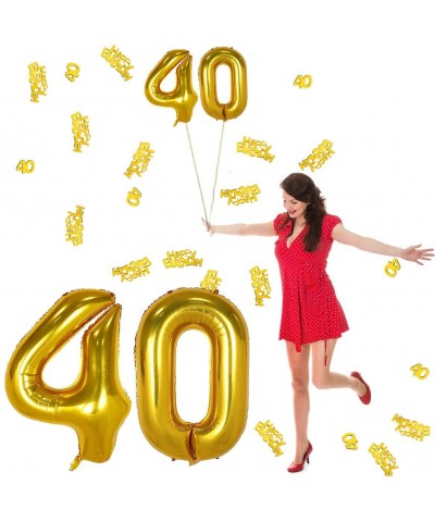 40 Inch Gold Number Jumbo Foil Balloons + 16 Inch Gold Number Foil Balloons + Happy Birthday Number Table Confetti- Party Dec...