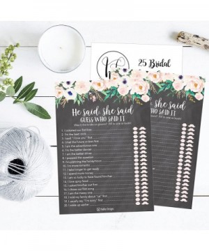 25 Rustic Wedding Bridal Shower Engagement Bachelorette Anniversary Party Game Ideas- Chalk Floral He Said She Said Cards For...