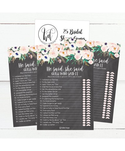 25 Rustic Wedding Bridal Shower Engagement Bachelorette Anniversary Party Game Ideas- Chalk Floral He Said She Said Cards For...