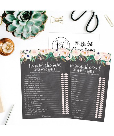 25 Rustic Wedding Bridal Shower Engagement Bachelorette Anniversary Party Game Ideas- Chalk Floral He Said She Said Cards For...