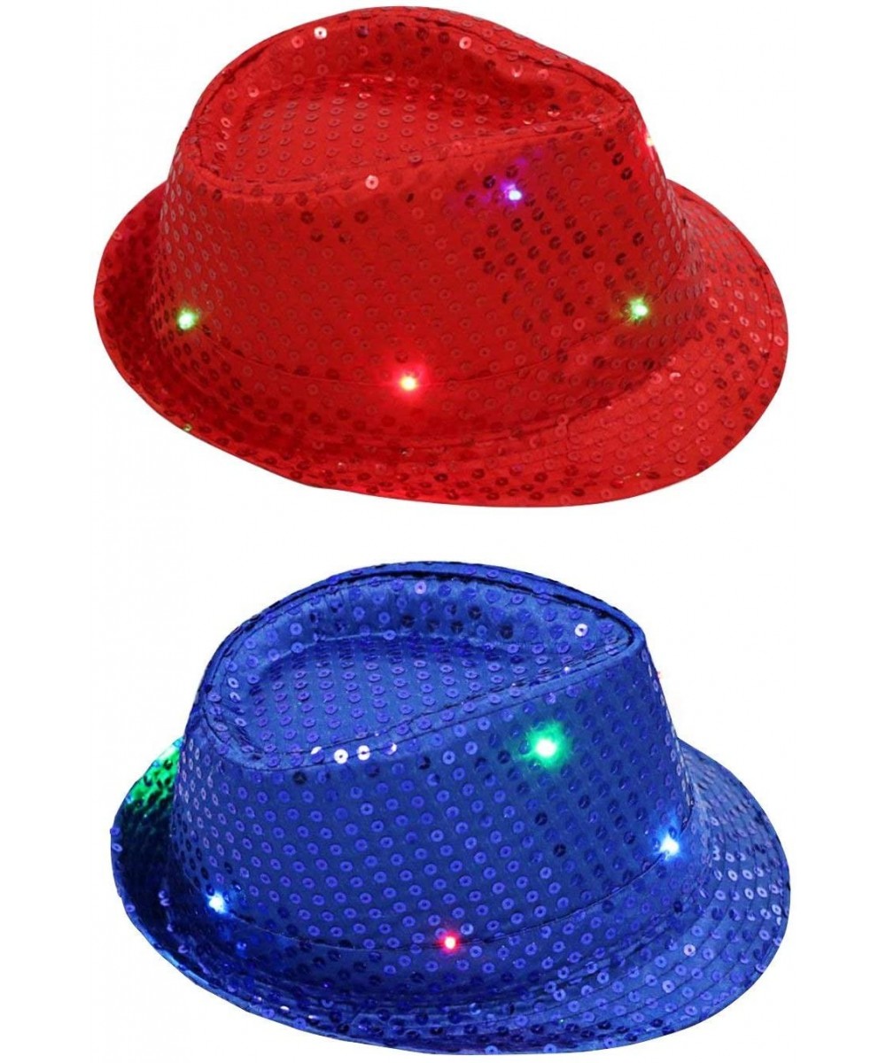 2 Pack LED Light Up Sequin Fedora Hat Jazz Caps Party Costume Hats for Kids - CQ186GSOR0T $7.02 Party Hats