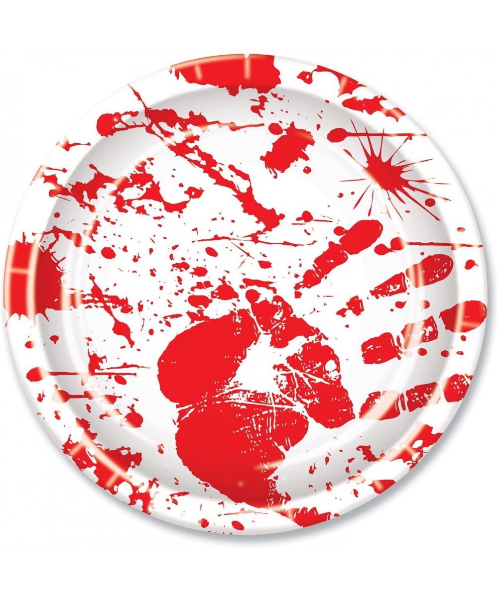 Bloody Handprints Halloween Paper Plates 8 Piece Disposable Tableware- 9"- Red/White - Red/White - CW11L4JJQGR $6.62 Tableware