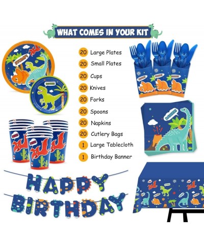 162 Pcs Dinosaur Tableware Set (Serves 20) - Dinosaur Birthday Party Supplies Set for Boys Including Birthday Banner- Plates-...