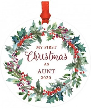 Custom Year Family Metal Christmas Ornament- My First Christmas As Aunt 2020- Red Holiday Wreath- 1-Pack- Includes Ribbon and...