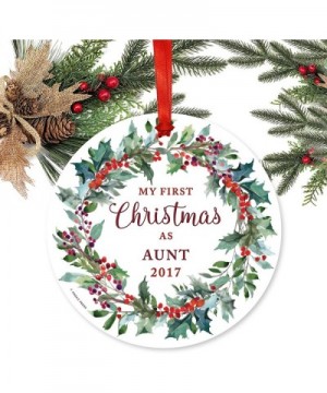 Custom Year Family Metal Christmas Ornament- My First Christmas As Aunt 2020- Red Holiday Wreath- 1-Pack- Includes Ribbon and...