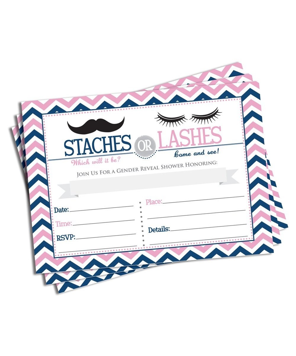50 Gender Reveal Invitations and Envelopes - Staches or Lashes (Large Size 5x7) - Baby Shower - CG12BVWBU5V $14.94 Invitations