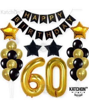 Gold 60 Birthday Decorations Set - Large- 40 Inch - Black- Gold Happy Birthday Banner with Mylar Star Balloons - 60 Balloon N...