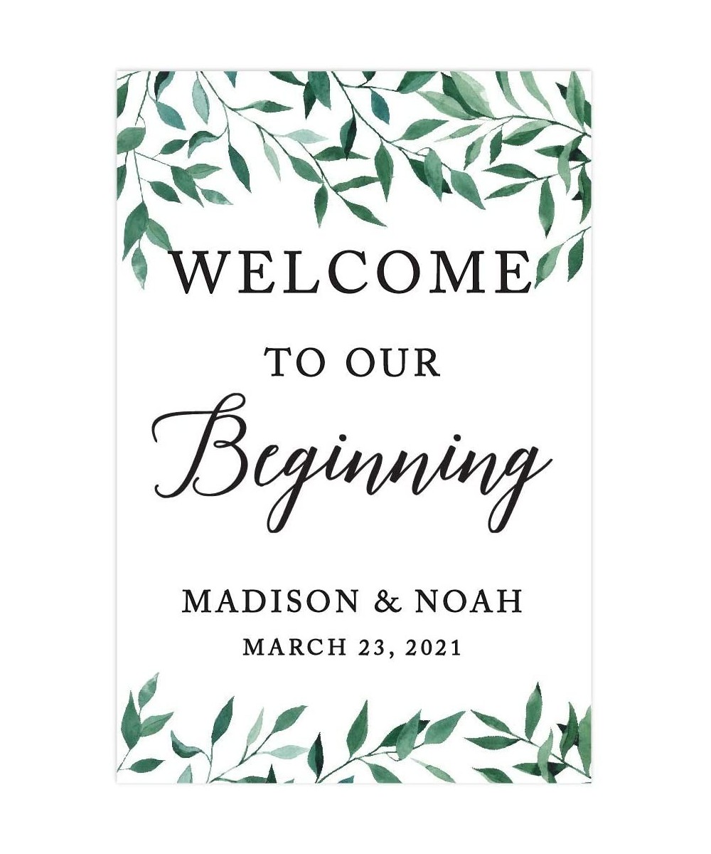 Personalized Extra Large Wedding Easel Board Party Sign- 12x18-inch- Natural Greenery Green Leaves- Welcome to Our Beginning-...