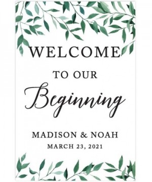 Personalized Extra Large Wedding Easel Board Party Sign- 12x18-inch- Natural Greenery Green Leaves- Welcome to Our Beginning-...