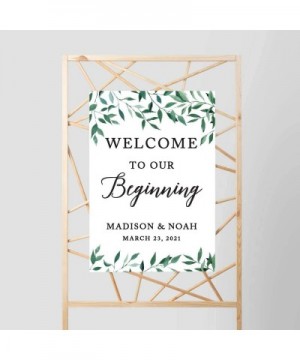 Personalized Extra Large Wedding Easel Board Party Sign- 12x18-inch- Natural Greenery Green Leaves- Welcome to Our Beginning-...