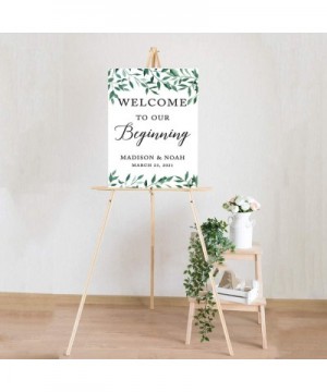 Personalized Extra Large Wedding Easel Board Party Sign- 12x18-inch- Natural Greenery Green Leaves- Welcome to Our Beginning-...