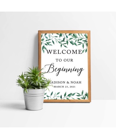 Personalized Extra Large Wedding Easel Board Party Sign- 12x18-inch- Natural Greenery Green Leaves- Welcome to Our Beginning-...