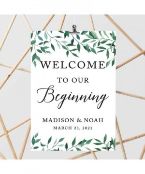 Personalized Extra Large Wedding Easel Board Party Sign- 12x18-inch- Natural Greenery Green Leaves- Welcome to Our Beginning-...