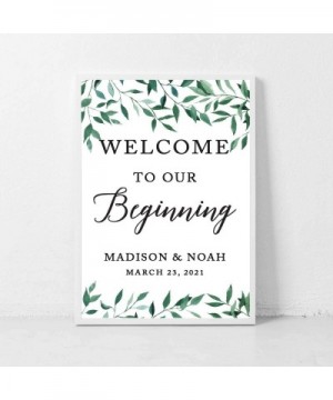 Personalized Extra Large Wedding Easel Board Party Sign- 12x18-inch- Natural Greenery Green Leaves- Welcome to Our Beginning-...