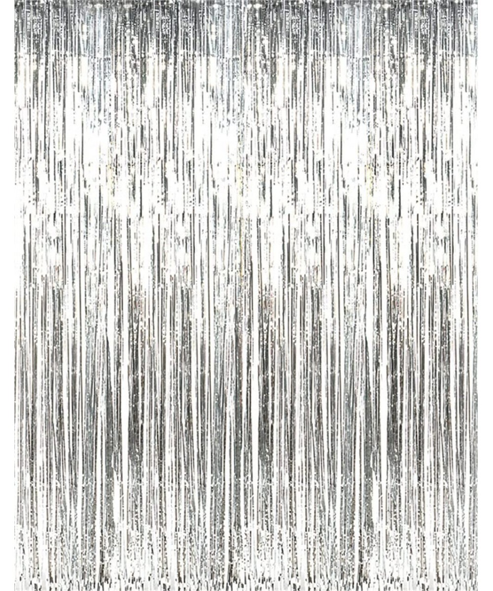 9.8Ft Metallic Tinsel Silver Foil Fringe Curtains Backdrop Christmas Hanging Streamers for Party/Prom/Birthday Favors - Silve...