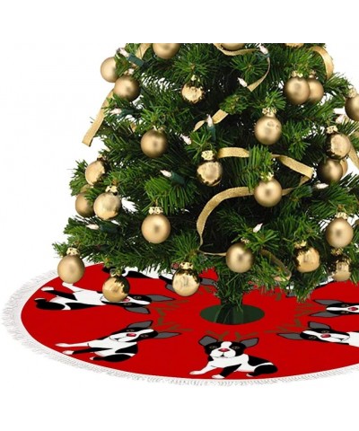 Boston Terrier Reindeer Christmas Christmas Tree Skirt-36 in Tree Mat for Xmas with Fringed Edge for Holiday Christmas Decora...