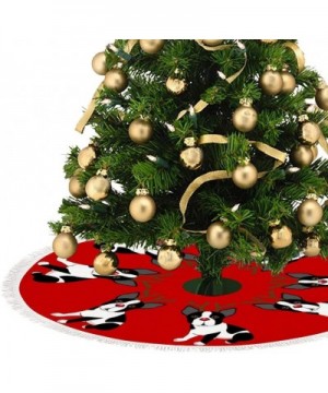 Boston Terrier Reindeer Christmas Christmas Tree Skirt-36 in Tree Mat for Xmas with Fringed Edge for Holiday Christmas Decora...