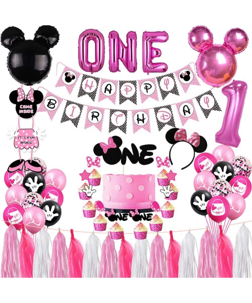 Minnie Mouse 1st Birthday Party Supplies Decorations- Pink Minnie Happy Birthday Banner One Balloons- Minnie First Birthday C...