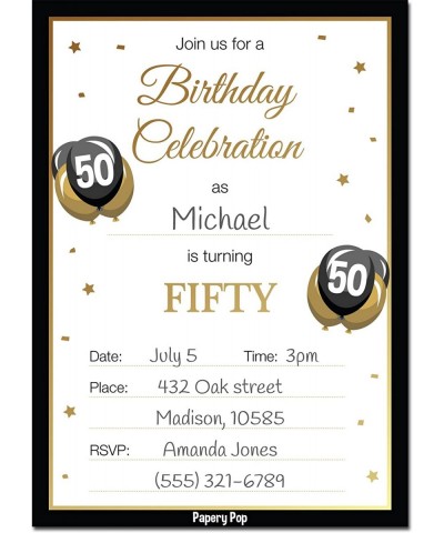 50th Birthday Invitations with Envelopes (30 Count) - 50 Fifty Year Old Anniversary Party Celebration Invites Cards - CL185ZY...