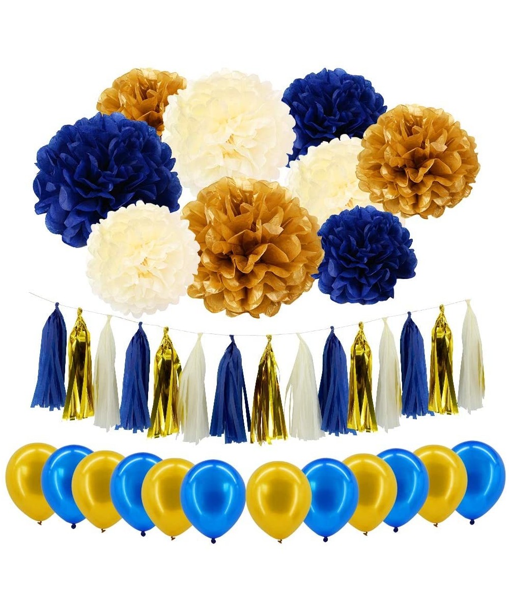 Blue Gold Party Decorations Kit - Tissue Paper Pom Poms- Tissue Paper Tassel- Balloons Party Supplies for Birthday- Baby Show...