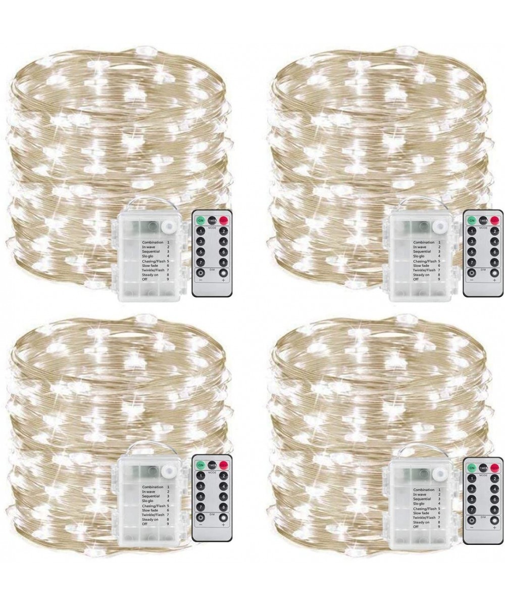 4 Pack 33Ft 100 Cool White Led Fairy Lights Battery Operated with Remote Control Timer Waterproof Silver Copper Wire Twinkle ...