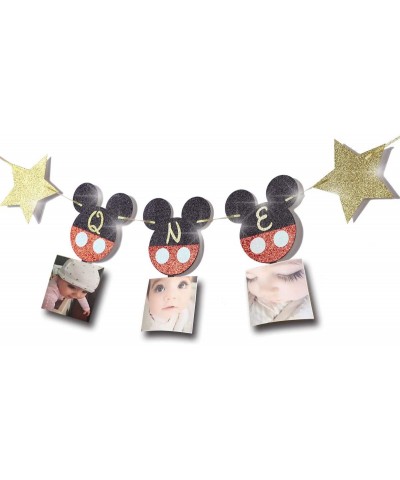 Mickey Mouse Photo Banner 1st Birthday Party Supplies Set Baby Photograph with ONE Bunting Garland Newborn to 12 Months- Mont...
