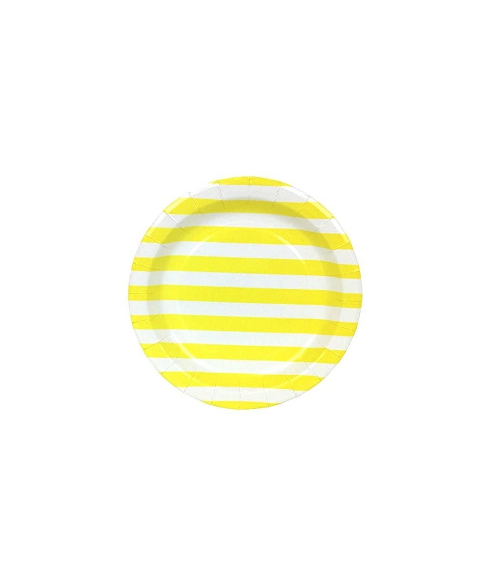 Round Paper Party Plates 9-Inch (12pcs) - Lemon Yellow Striped - Decorative Tableware for Birthday Parties- Baby Showers- Gra...