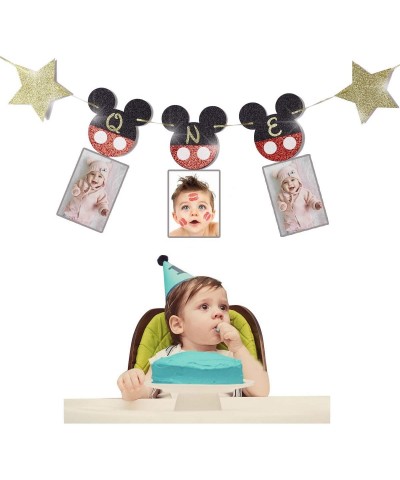 Mickey Mouse Photo Banner 1st Birthday Party Supplies Set Baby Photograph with ONE Bunting Garland Newborn to 12 Months- Mont...