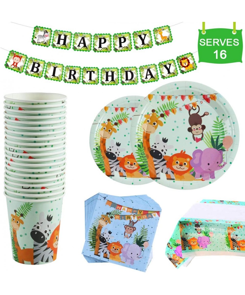 Safari Animal Birthday Party Supplies - Serves 16 - Plates- Napkins- Cups Tableware Kit- One Animal Print Tablecloth- Birthda...