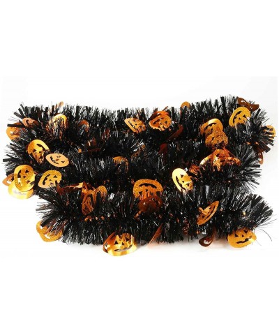 Black with Orange Pumpkins Tinsel Garland (9ft Long x 4.5in Thick) - Elegant Hanging Metallic Holiday Tinsel Garland for Hall...