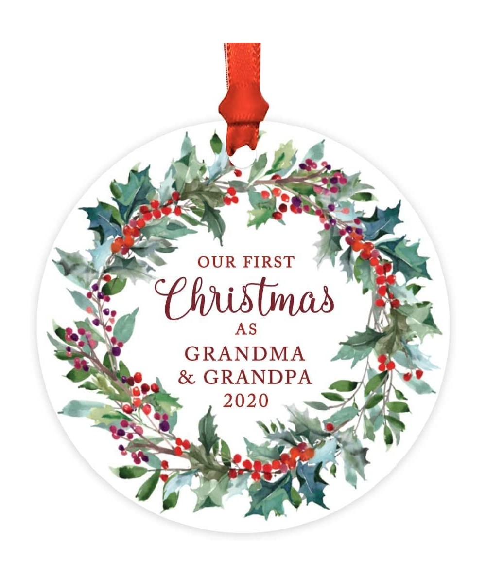 Custom Year Family Metal Christmas Ornament- Our First Christmas As Grandparents 2020- Red Holiday Wreath- 1-Pack- Includes R...