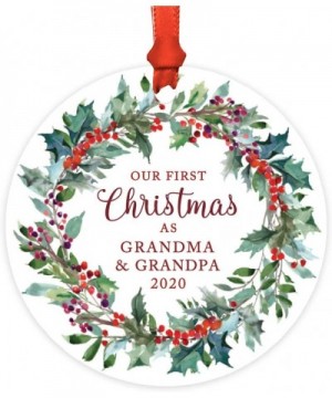 Custom Year Family Metal Christmas Ornament- Our First Christmas As Grandparents 2020- Red Holiday Wreath- 1-Pack- Includes R...