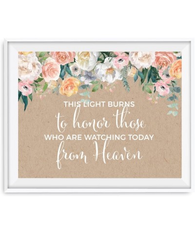 Peach Kraft Brown Rustic Floral Garden Party Wedding Collection- Party Signs- This Light Burns- Watching Today from Heaven Me...